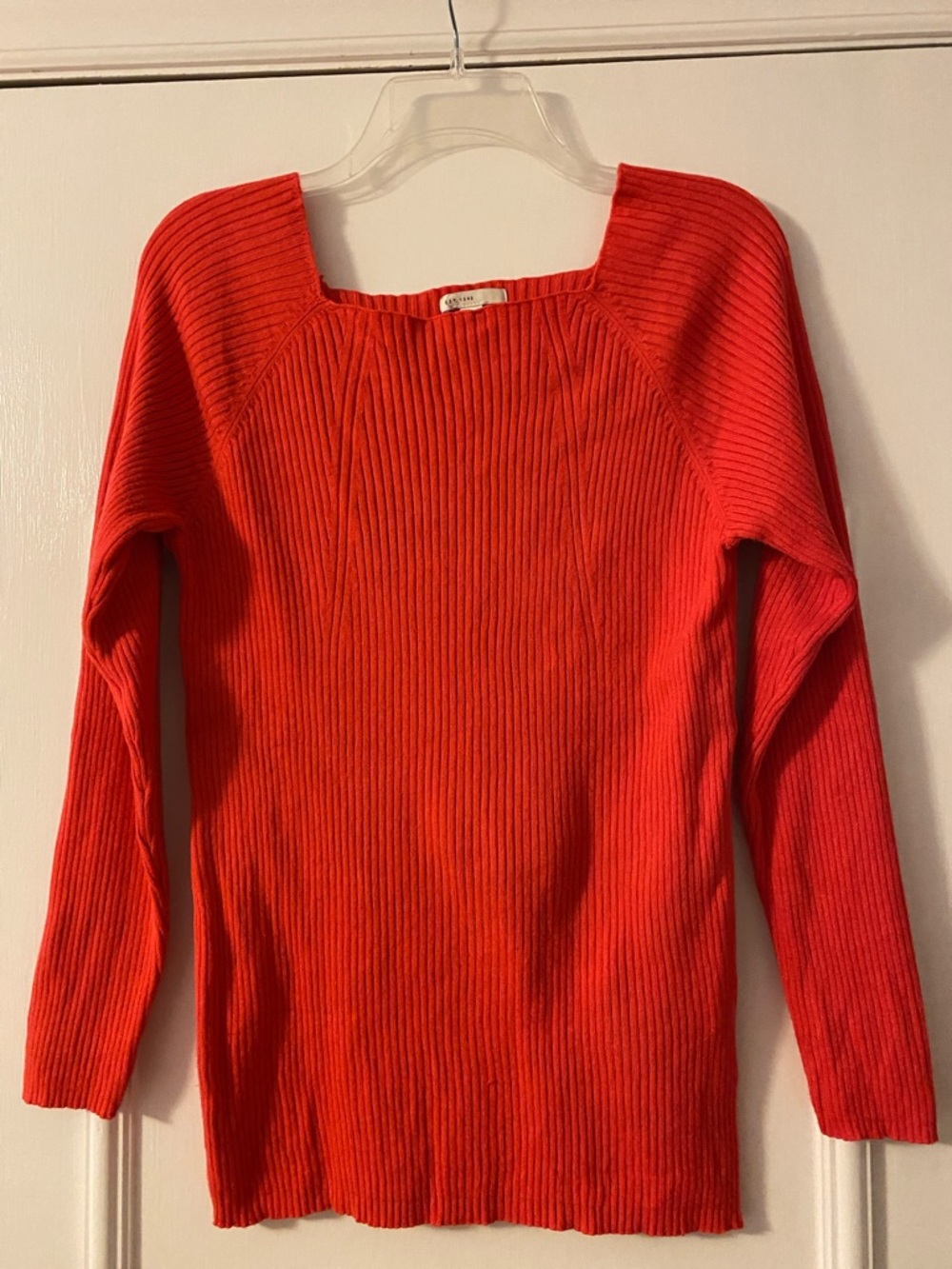 Women's Ribbed Square-Neck Sweater deep coral.
